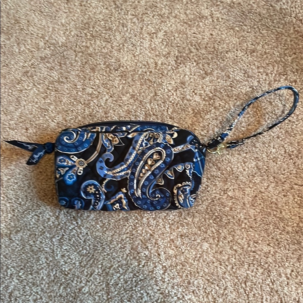 Vera Bradley Windsor Blue and Black Paisley Clutch with Wrist Strap